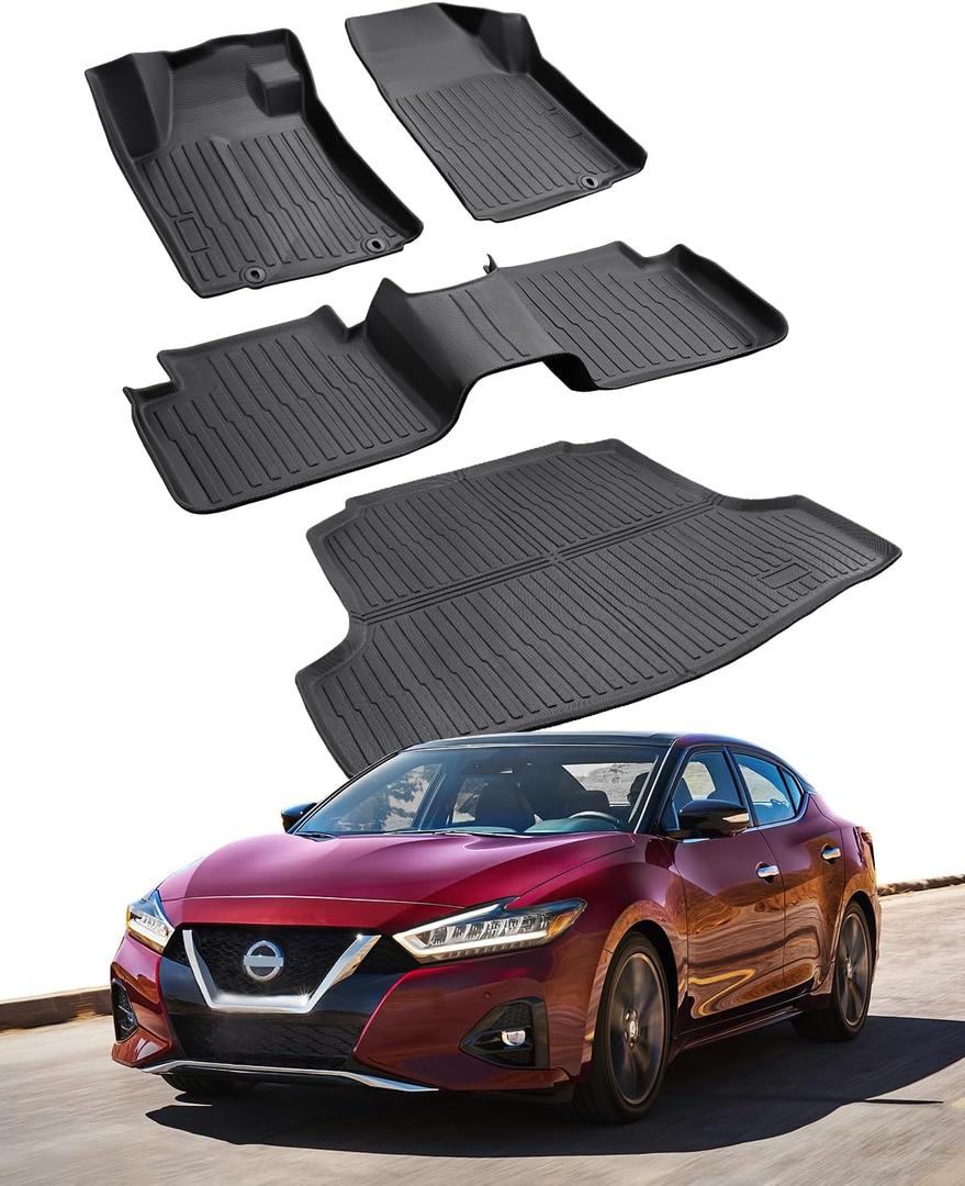 2023-2016 for Nissan Maxima Floor Mats Cargo Liner (S/SL/SR/SV/Platinum),All Weather TPE Slip-Proof Automotive Carpet Front & 2nd & Trunk Mat,Car Accessories 2017 2018 2019 2020 2021 2022