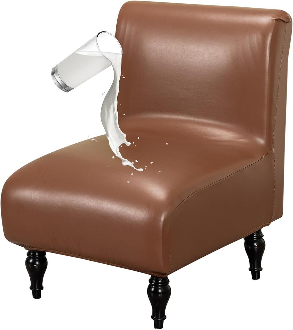 FUANGUI Armless Accent Chair Cover Slipcover, Waterproof PU Leather Stretch Chair Covers for Living Room Removable for Armless Chair Furniture Protector (