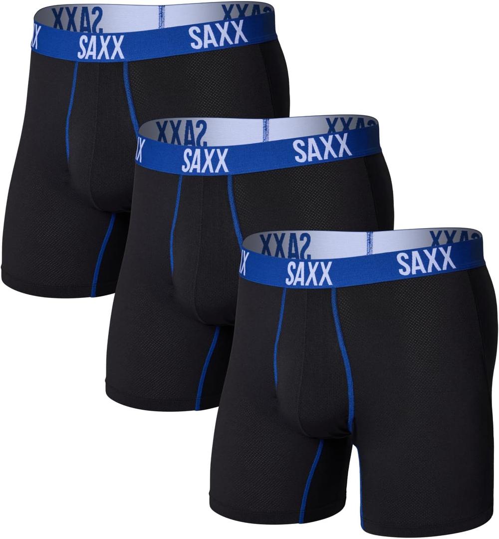 SAXX Underwear Co. Men's Core Performance Mesh Boxer Brief with Fly, Pouch, 3-pack (Black, L)