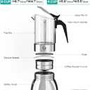 Coffee Gator 9 Cup Moka Pot, 15oz Stovetop Espresso Maker for Italian Coffee, Transparent Glass & Stainless Steel Design, Silver, 450ml