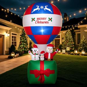 7FT Christmas Inflatable Hot Air Balloon Santa Decoration,Blow Up Outdoor Holiday Decor with Santa,Polar Bear and Penguin Figures,Built-in LED Lights Decoration for Xmas Party,Garden,Lawn,New Year