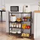 HapiRm Rolling Kitchen Microwave Cart - 4 Tier Microwave Table Stand with Pull-Out Baskets, Coffee Bar Baker's Rack with Wheels Rolling Storage Cart Organizer Shelf for Living Room Office, Balcony (Black)