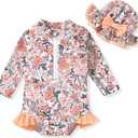 Aalizzwell Baby Girls Long Sleeve One Piece Swimsuit with Hat (0-3 Months)