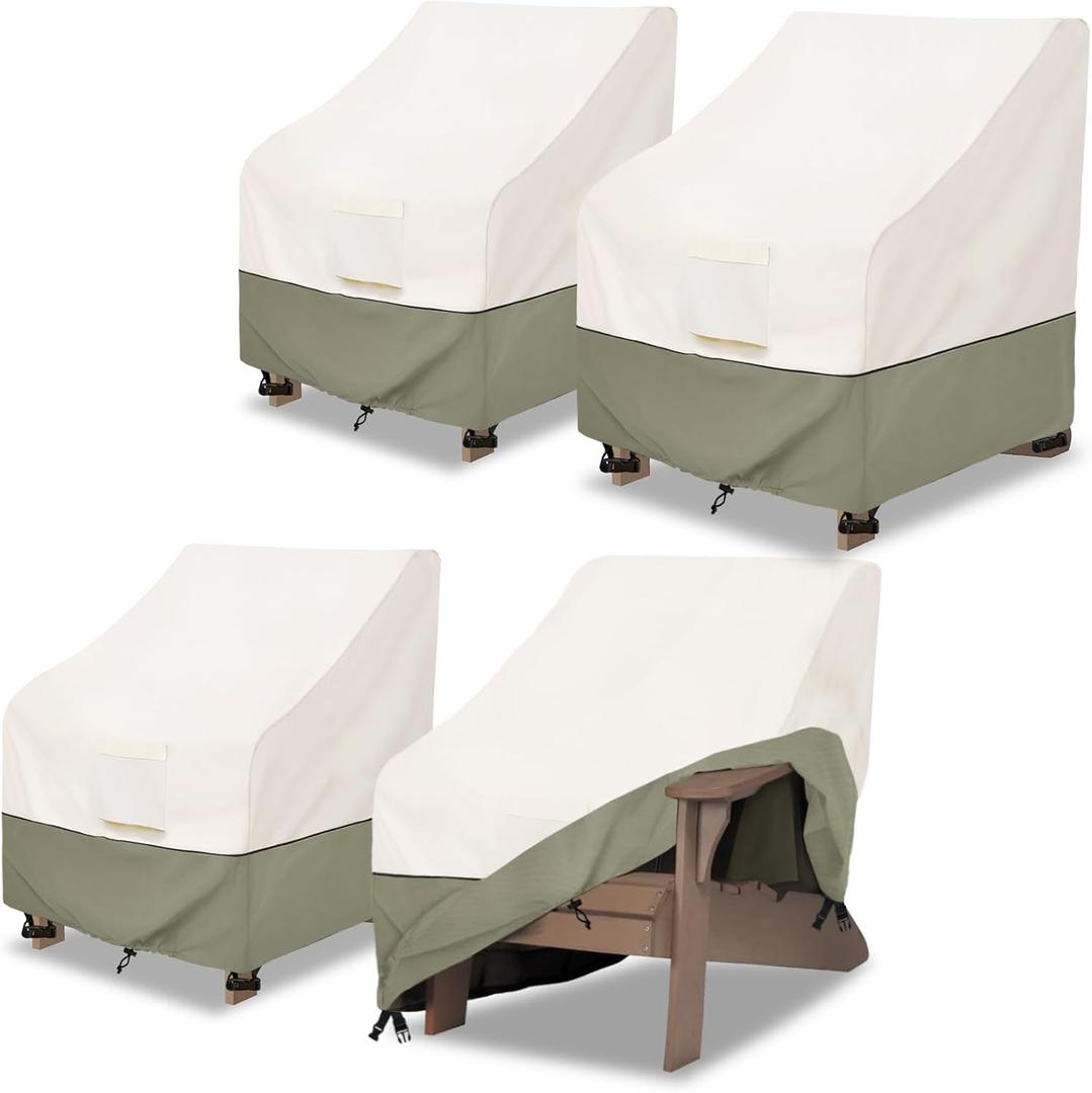 Bitubi Waterproof 4 Pack Patio Adirondack Chair Cover for Outdoor Chair Size Up to 32W x 35D x 36H inch,Outdoor Lawn Patio Furniture Covers (Beige)