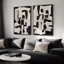 Large Framed Black and White Abstract Wall Art, Set of 2 Piece Minimalist Canvas Paintings Artwork for Walls, Modern Art Prints Pictures for Living Room Hallway Dining Room Bedroom Office Wall Decor 20x30 In (30" H x 40" W, Duet)