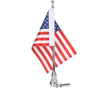 Motorcycle Flag Pole Mount and 10 by 6.7 Inch USA Red Line Flag - Double-Sided Sewn for Harley Goldwing CB VTX CBR Yamaha for 1/2 Motorcycle Luggage Rack Sliver Chrome Flagpole
