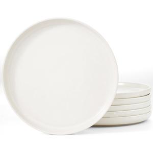 famiware Milkyway Dinner Plates, 10.24 inch Plates for 6, Stoneware Dessert Plates Dish Set for Kitchen, Reactive Glaze Plate Set, Microwave and Dishwasher Safe, Matte White