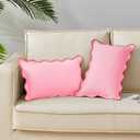 Scalloped Throw Pillow Covers | Decorative Couch Pillows | Boho Sytle for Living Room | for Valentines Day (Pink, 12x20 Inch)
