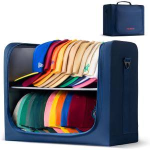 Ozueccr Large Hat Bag for Baseball Caps, Portable Hat Organizer Bag with Handle and Adjustable Shoulder Strap, Holds 24 Caps, For Travel, Moving, Home Storage