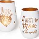 Mother's Day Table Decorations, Best Mom in the World Glass Candle Holder, Table Centerpiece for Birthday & Party, Gifts for Mom from Daughter Son, White & Gold 1 Pack