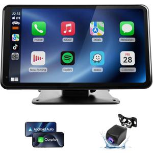 7" Portable Wireless CarPlay & Android Auto Car Stereo with Backup Camera, 7" HD Touch Screen, GPS, Voice Control, Plug & Play for Older Cars - Universal Fit