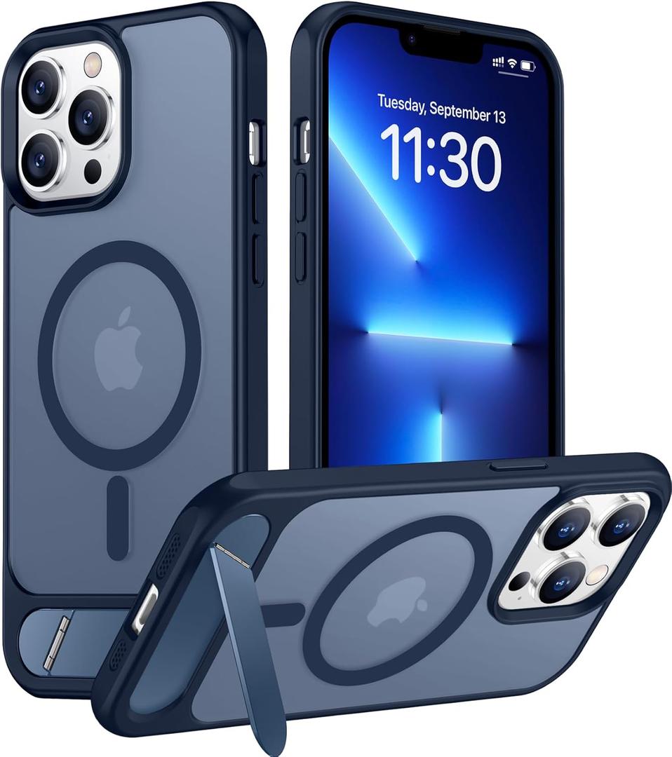 Temdan Magnetic Compatible with iPhone 13 Pro Max Case, [Built-in Invisible Kickstand][Compatible with MagSafe] [Military Grade Shockproof] Slim Translucent Matte Phone Case for iPhone 13 Pro Max 6.7" (Blue)