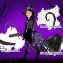 Witch Costume for Girls, Light-Up Purple Dress with Hat & Broom Accessories for Halloween Parties & Role Play (Medium(8-10yr))