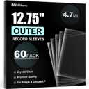 60 Vinyl Record Sleeves Outer, 4.7 Mil Crystal Clear Vinyl Protective Sleeves, 12.75'' x 12.75'' Record Sleeve Compatible with Single and Double LP Album Covers
