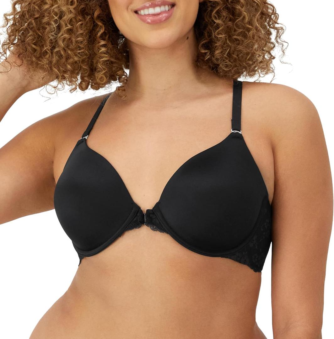 Maidenform Womens Racerback Bra with Shaping & Support, One Fab Fit Underwire Bras for Women, Lightly Lined, Front Closure (36B, Black)