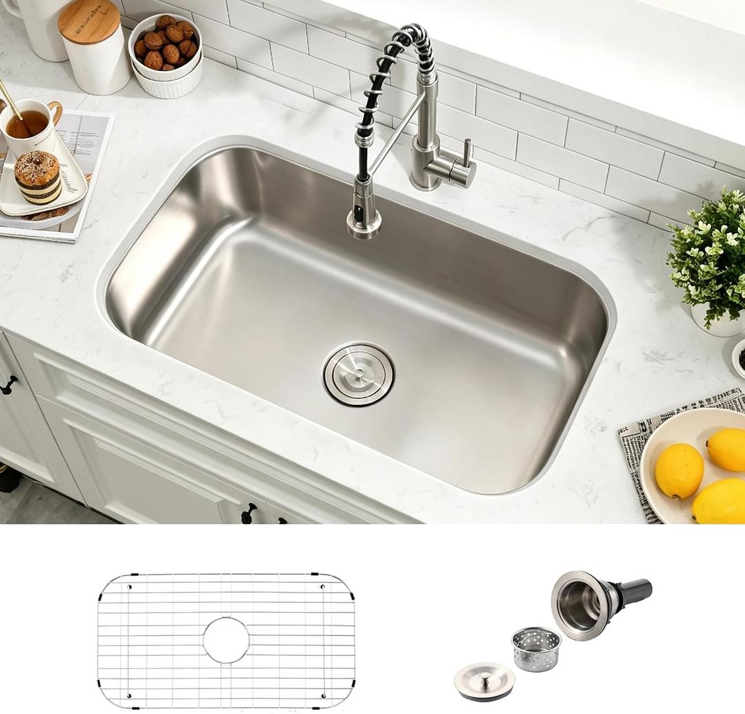 30 Inch Undermount Kitchen Sink Deep Stainless Steel, 30"D × 18"W × 9"H