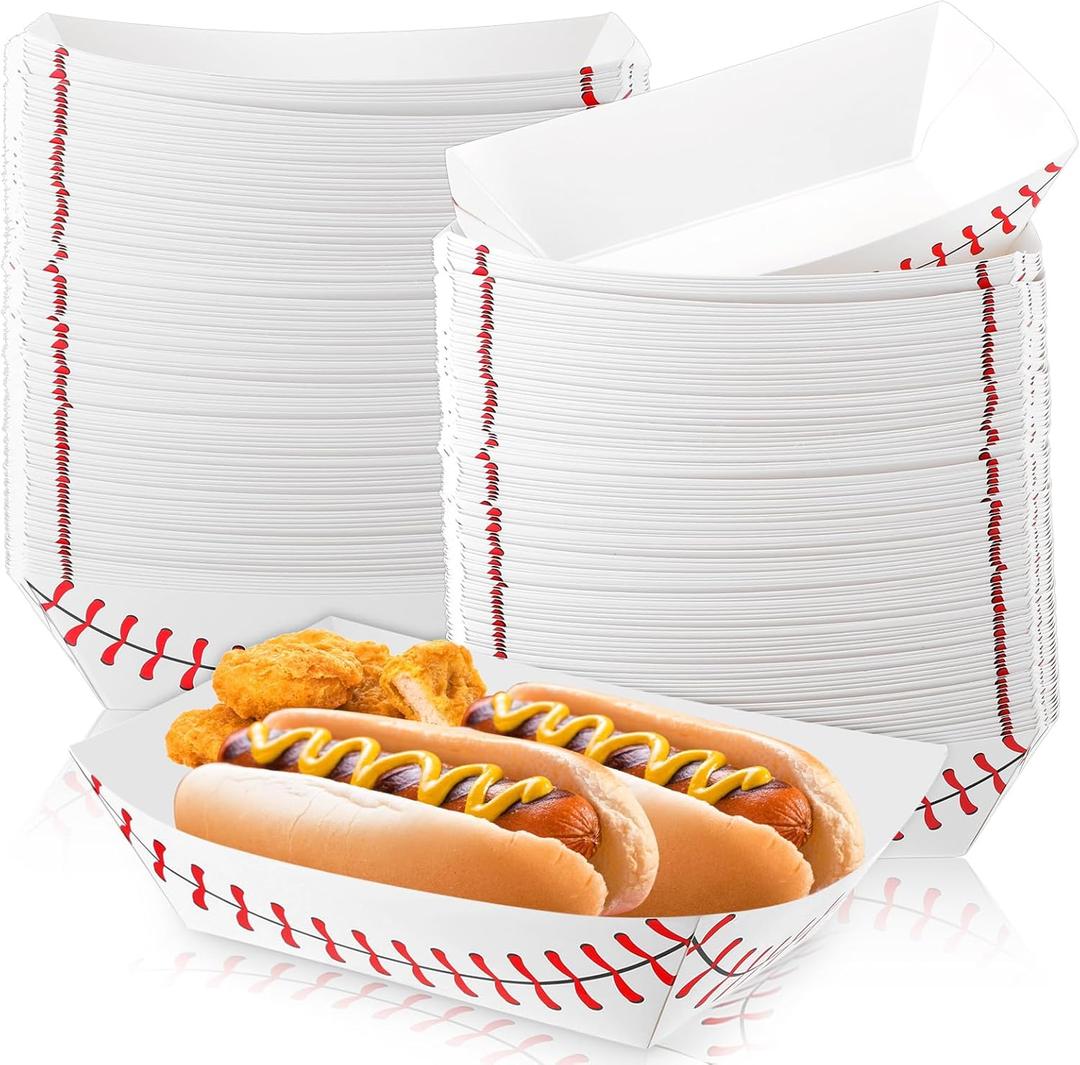 Roshtia 100 Pack Baseball Party Supplies Paper Food Trays Disposable Serving Tray Nacho Food Boats for Baseball Birthday Decorations(2lb)