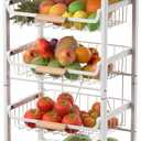 JAQ Fruit Basket for Kitchen, 5-Tier Slide Out Storage Baskets Carts Organizers Drawers with Wood Top Table with Rolling Wheels for Snacks Vegetables Vianderos Para Cocina Modernos (White, 5 Layer)