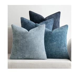 MIULEE Pack of 4 Couch Throw Pillow Covers 18x18 Inch Neutral Blue Soft Decorative Chenille Pillow Covers Farmhouse Accent Cushion Covers for Boho Western Spring Coastal Decor Sofa Bed Living Room
