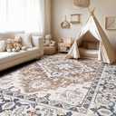 Lofus 8x10 Area Rugs for Living Room, Washable Area Rug, Rugs for Bedroom, Kitchen, Vintage Boho Carpet, Soft Non-Slip, Low Pile Large Area Rug for Office Dining Room, Floral Brown
