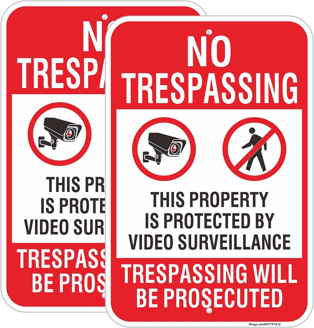 2 Pack Large No Trespassing Signs - Property Is Protected By Video Surveillance, 18x12 Inch Trespassing Be Prosecuted Reflective Rust-Free Aluminum,Weatherproof & Fade Resistant for Home, Business