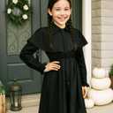 JenPen 2 Pcs Gothic Black Girls Halloween Costume Outfit with Double Braid Wig 2025 Detective Kids Cosplay Dress Accessories (M)