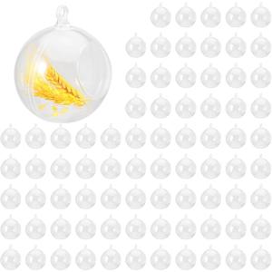 JEUIHAU 80 Pack 90 mm Acrylic Hanging Globe, Plastic Hanging Ball, DIY Clear Fillable Ornaments Balls for Christmas, Wedding, Party, Home Decor, Gift Giving