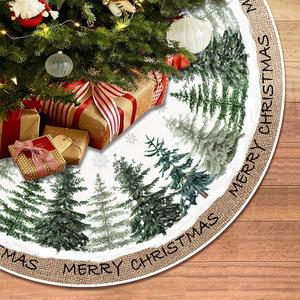Baccessor Christmas Tree Skirt 36 Inch Pine Trees Snowy Forest Christmas Tree Skirt for Farmhouse Vintage Rustic Merry Christmas Xmas Winter Holiday Party Decoration