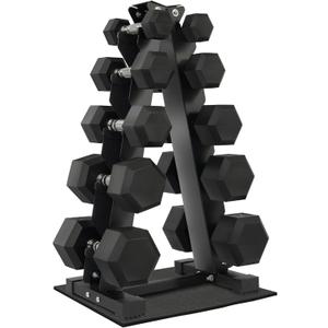Fitvids Dumbbell Set with Rack, Rubber Coated Hex Dumbbell Weights in 150lbs, 5, 10, 15, 20, 25lbs Pair, Black