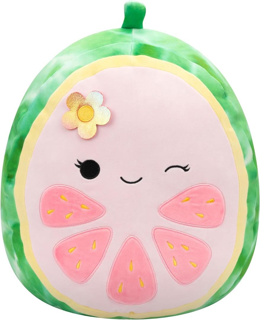 Squishmallows Original 16-Inch Lena Pink Guava Fruit with Flower - Official Jazwares Large Plush