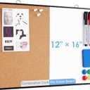 ARCOBIS Cork Board White Board Combo, 12"X16" Small Bulletin Board for Wall, Double-Sided Magnetic Dry Erase Corkboard, Vision Whiteboard for Office,Home,School, Black
