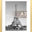 Upsimples A3 Picture Frame, Display Pictures 8.3x11.7 with Mat or 11.7 x 16.5 Without, Wall Hanging Poster Frames, Gold, 1 Pack
