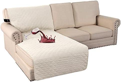 Turquoize 100% Waterproof Sofa Covers Chaise Lounge L Shape Sofa Protector Slip Cover Triple Non-Slip Sofa Slipcover for Sectional Couch Cover for Pets, Kids (Chaise, Ivory)