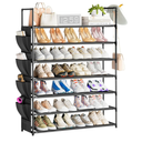 OYREL 5 Tier Shoe Organizer, 33.3in Wide x 11.2in Deep x 35.6in Tall, Black Metal and Plastic Shoe Rack with Side Bag, Holds 20-25 Pairs of Shoes