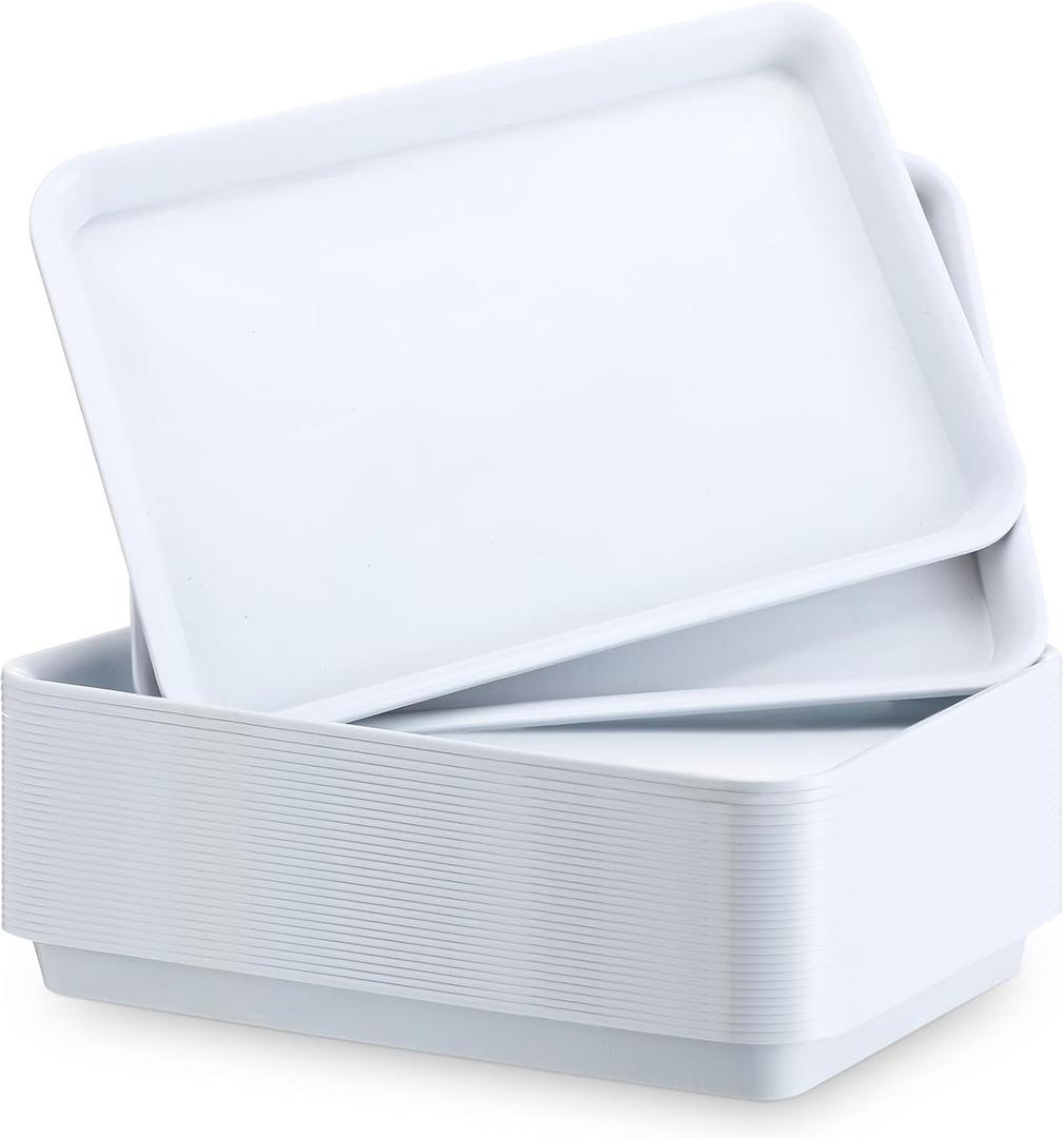 Ziliny 30 Pcs Serving Trays Plastic Serving Tray 12.6 x 9.1 x 1 White Platters Reusable Food Tray Party Trays Movie Night Snack Platters for Christmas Kitchen Cafeteria Veggie Cookies