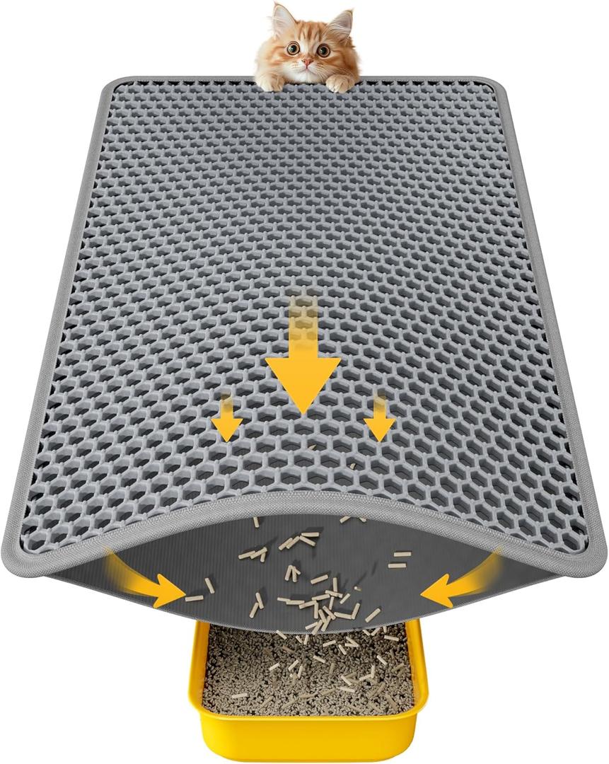 Cat Litter Mat - 23.2'' x 14.6'' Small Litter Trapping Mat, Easy to Clean Litter Box Mat, Waterproof, Urine-Proof, Non-Slip Kitty Litter Mats for Floor, Grey