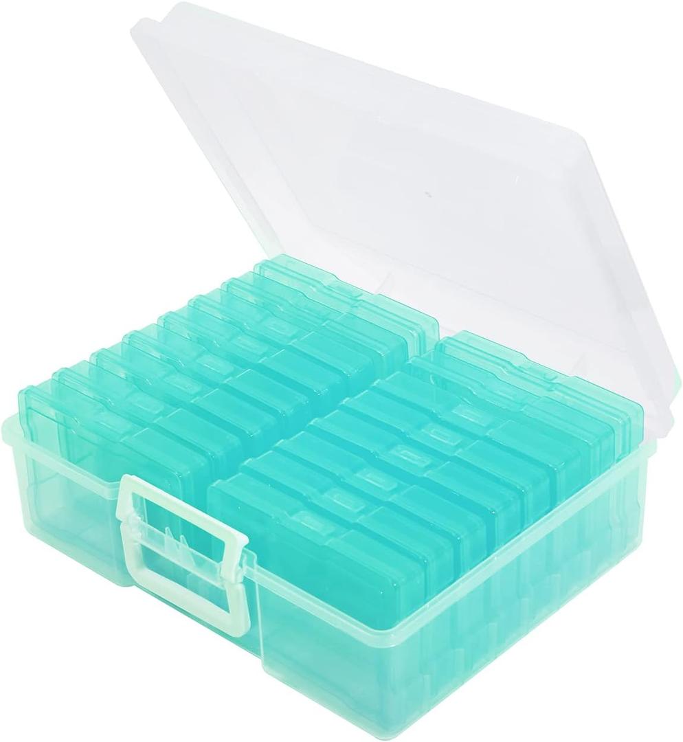 4" x 6" Photo Storage Case with Handle, 16 Inner Photo Organizer Keeper, Extra Large Storage Picture Boxes, Seed Storage, Transparent Craft Keeper (Green)