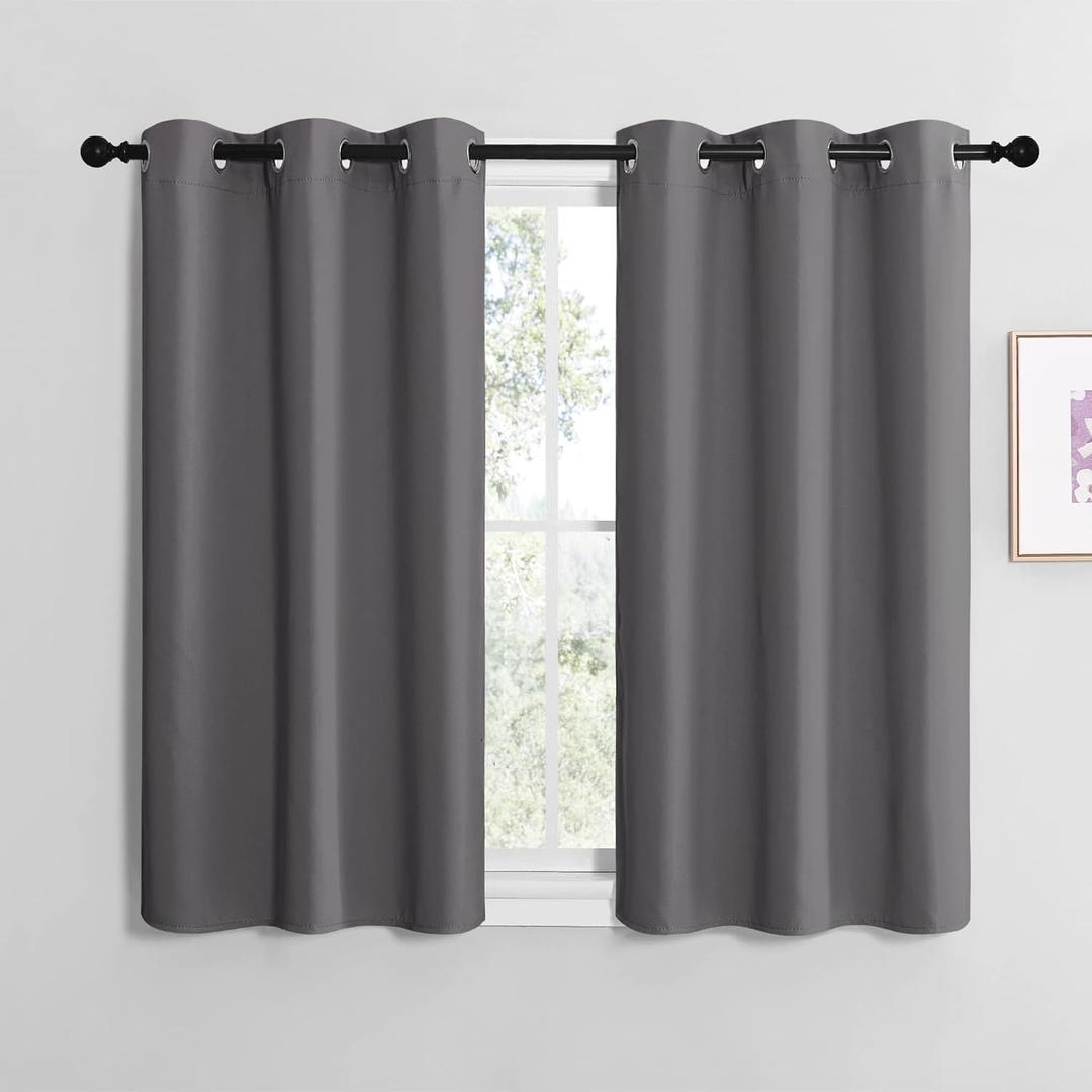 NICETOWN Blackout Curtain Panels for Bedroom, Grey, 2 Panels, W29 x L20-inch, Thermal Insulated Grommet Top Blackout Draperies and Drapes for Basement
