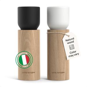 LARS NYSØM Wooden Salt and Pepper Grinder Set Manual - Salt and Pepper Mills with Adjustable Ceramic Grinder - Elegant Beechwood Pepper and Salt Mill Set for Dining Table (Black/White)