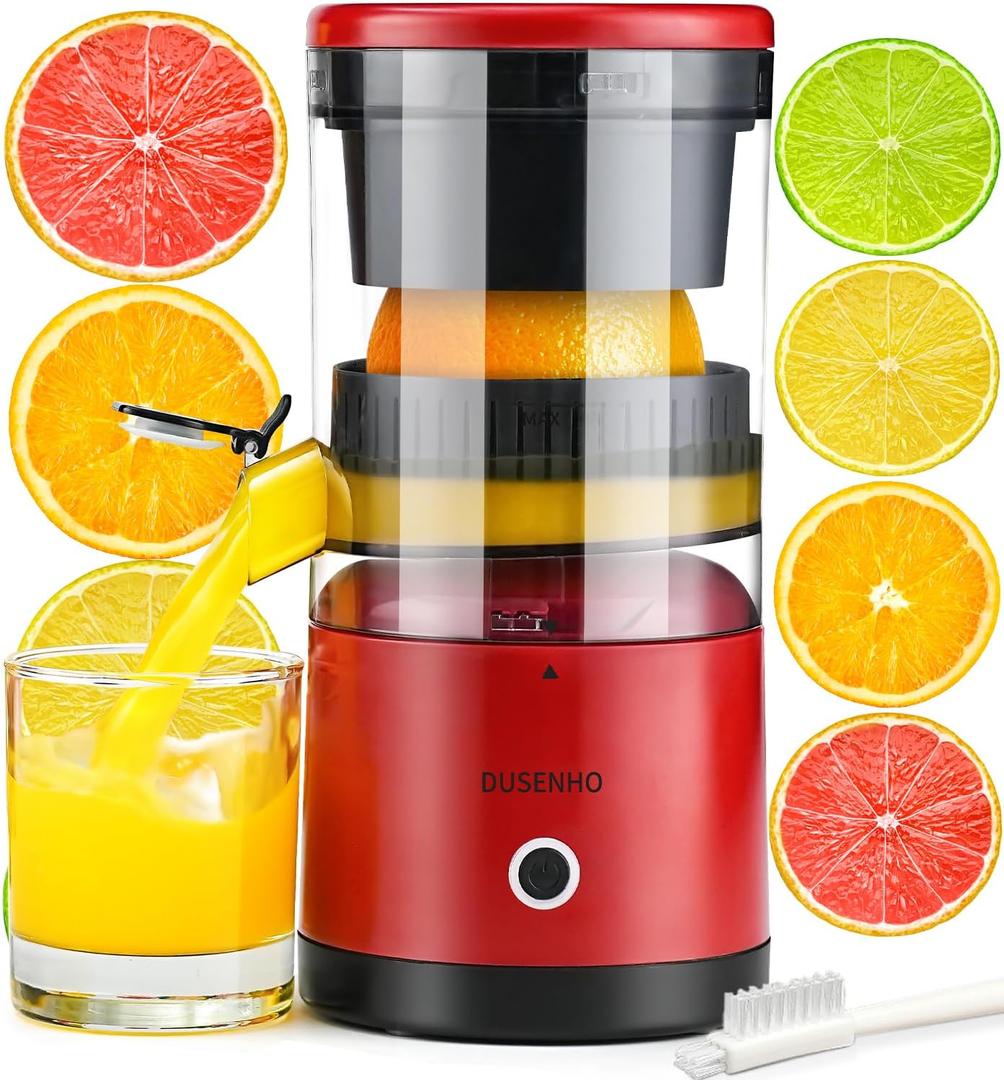 Electric Citrus Juicer Rechargeable - Electric Juicer Machines with USB and Cleaning Brush Portable Compact Juicer for Orange, Lemon, Limes (Red)
