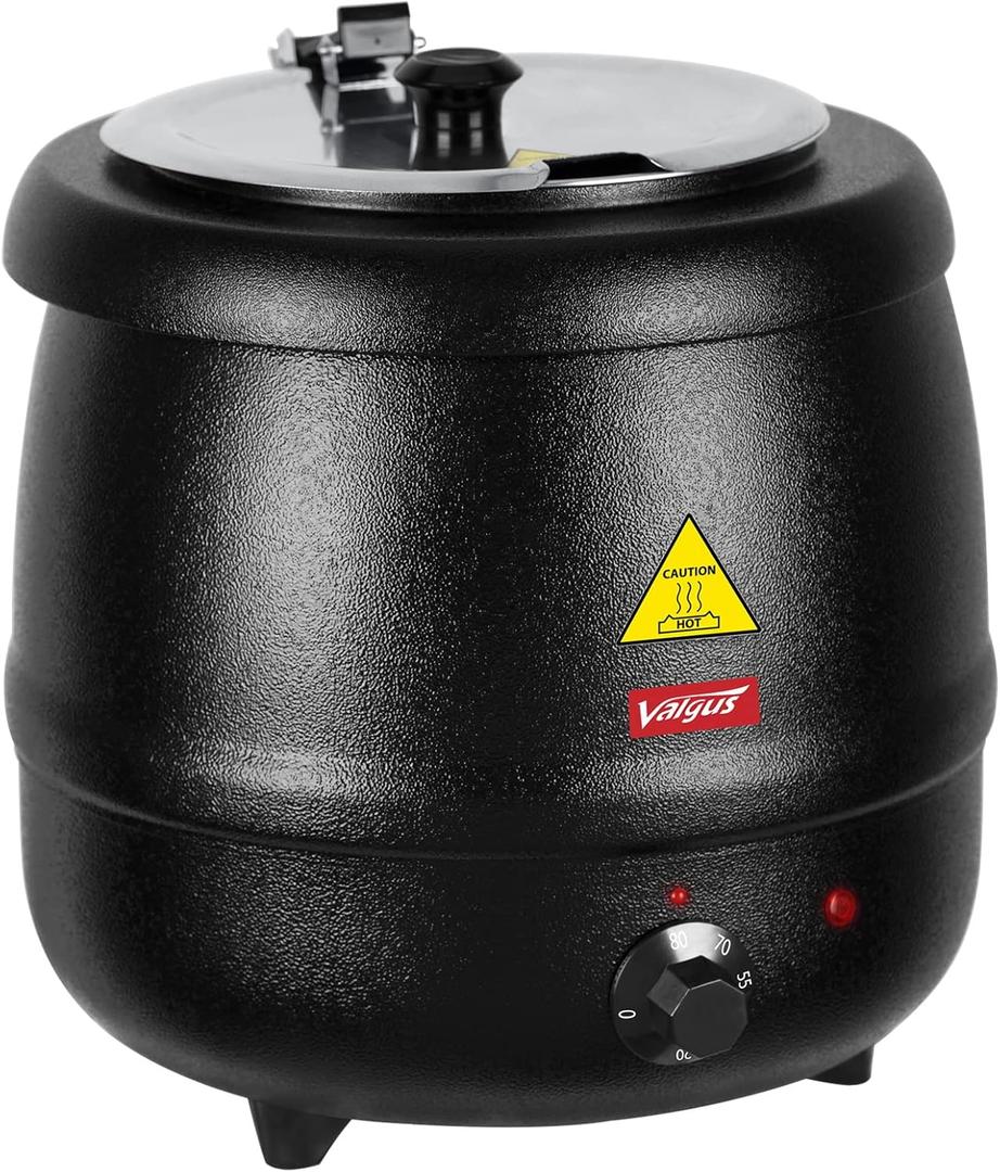 Valgus Commercial Grade 10.5QT Soup Kettle Warmer with Stainless Steel Hinged Lid, Detachable Pot,Temperature Control Knob for Big Family Gathering and Restaurant