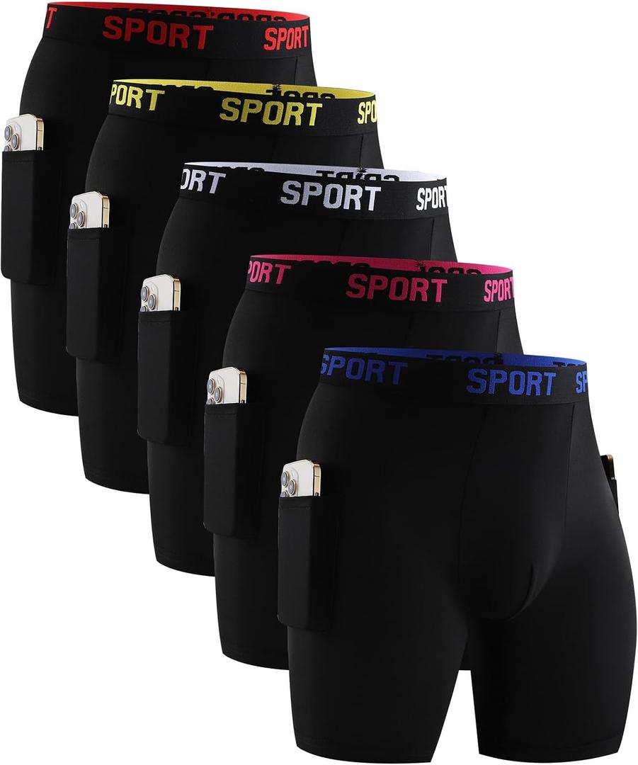 Men’s Black Boxer Briefs Underwear Pack, Boxer Briefs with Pockets for Men, Athletic Boxers for Men, Size M