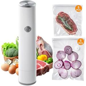 THETCHRY Vacuum Sealer, Handheld Compact Vacuum Sealer, Vacuum Pump for Food Fresh & Save Meal Prep Sous Vide, Portable Cordless Vacuum Machine, with 10 Reusable Vacuum Bags