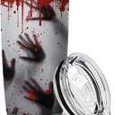 Horror Vibes Tumbler 20oz Insulated Coffee Mug with Lid Creepy Retro Carpet Style Travel Cup Scary Gift for Men and Movie Fans (Red)