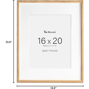 Fun Memories 16x20 Picture Frame, Solid Oak Wood Poster Frames, Modern Photo Frame for Wall 16x20 with 11x14 Mat, High Definition Plexiglass & Wall Hook Included (Beige, 1 Pack)