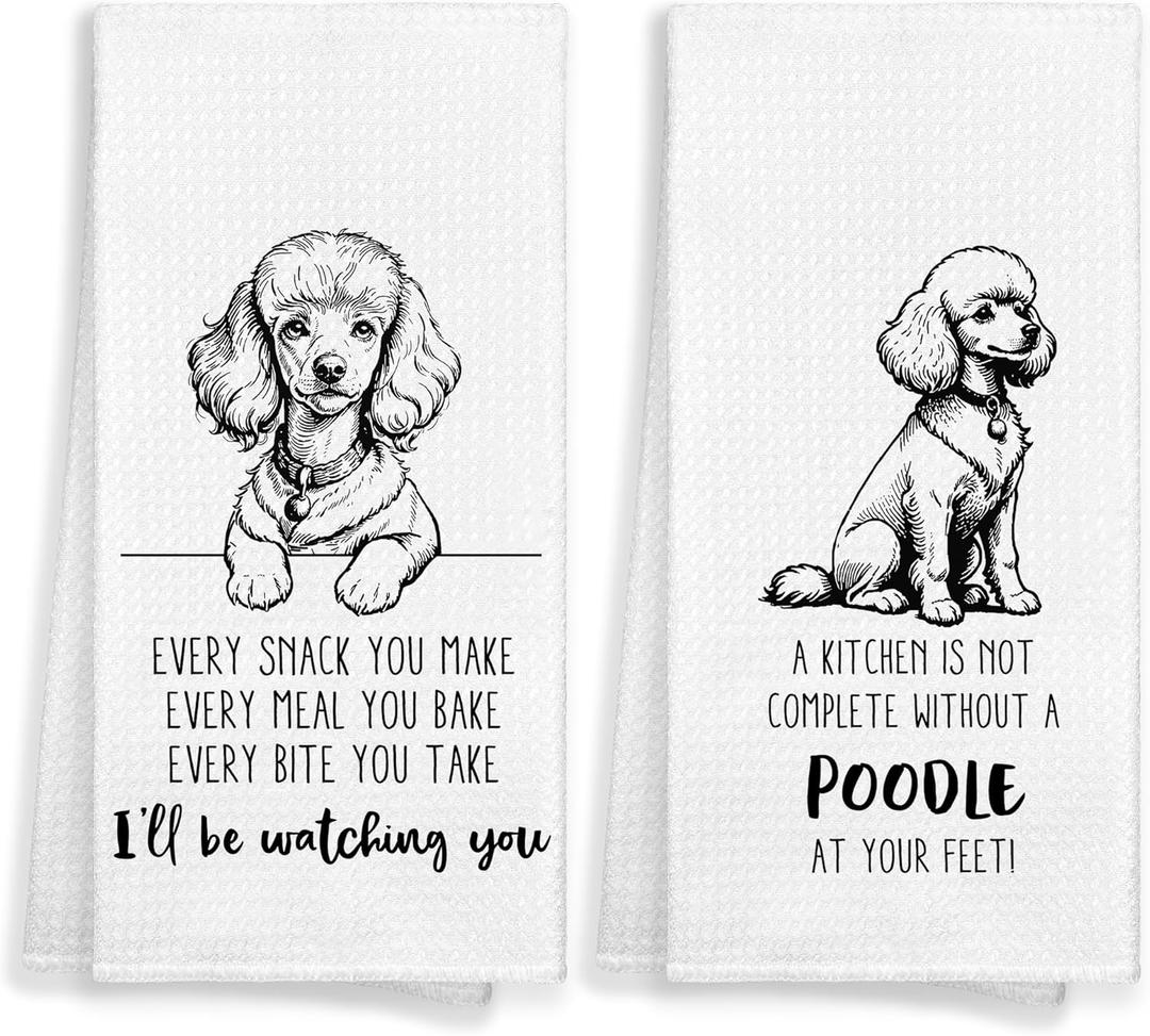 Funny Poodle Dog Kitchen Towels Set of 2 Decor Gifts for Women Dog Lovers Owners Mom, Cute Every Sanck You Make Decorative Kitchen Dish Hand Tea Towels for Bathroom Home Drying 16x24 Inch