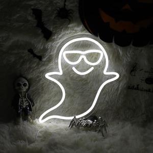 Ghost in Sunglasses Neon Sign Halloween Decor Gothic Ghost Neon Light Gothic Spooky LED Neon Sign for Halloween Party Decorations Spooky Vibes 11.1"×11.8"