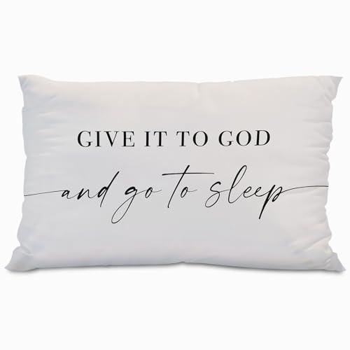 Knibeo Give It to God and Go to Sleep,Decorative Pillows Cover for Bed,Throw Pillows Cover for Bed,16x24 Inch Silk Pillow Case,Decorative Bed Pillows Cover for Bedroom Room（Cream-Coloured 16" x 24"）, Set of 2