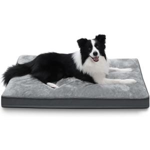 Dog Crate Bed Waterproof Deluxe Plush Dog Beds with Removable Washable Cover Anti-Slip Bottom Pet Sleeping Mattress for Large, Medium, Jumbo, Small Dogs, 35 x 22 inch, Gray (Grey)
