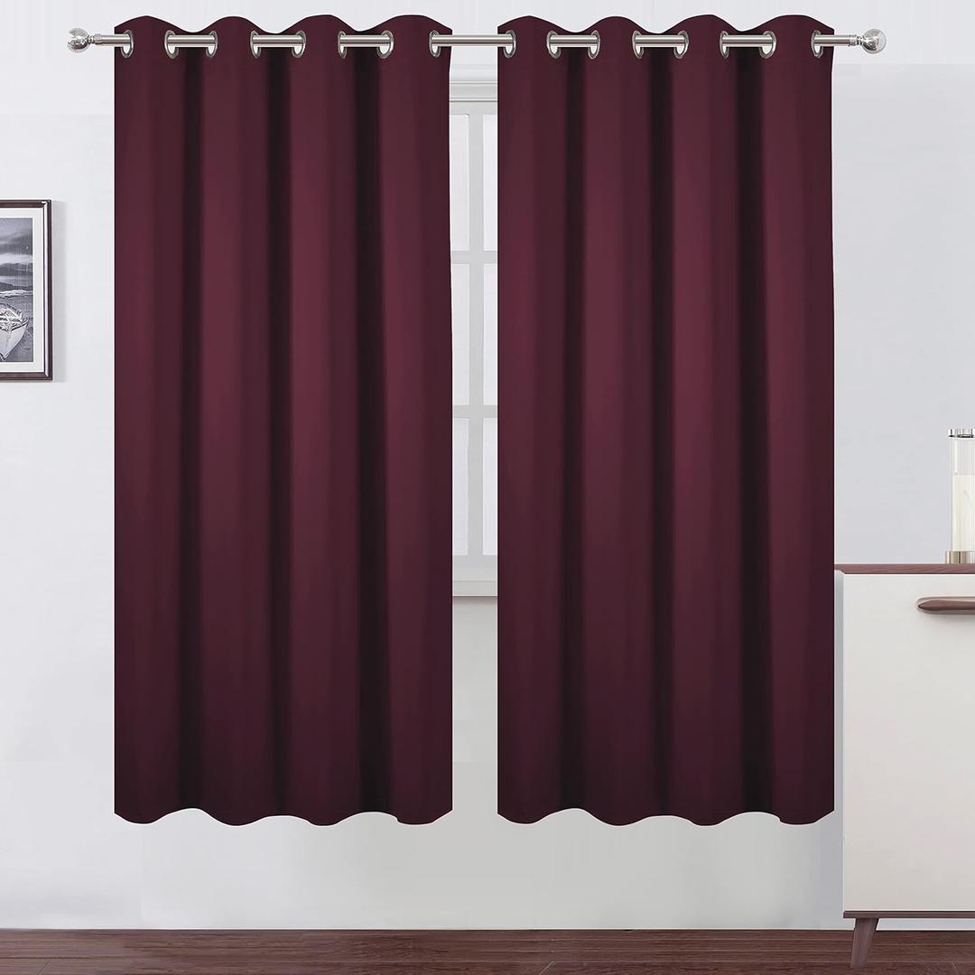 LEMOMO Burgundy Red Thermal Blackout Curtains/52 x 72 Inch/Set of 2 Panels Room Darkening Curtains for Bedroom